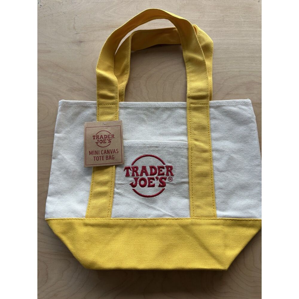 NWT Trader Joe’s Mini Canvas Tote Yellow Limited Edition Reusable Grocery Bag